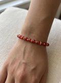 Red Beaded Bracelet with Gold Spacers – Handmade Stretch Bracelet, Elegant Everyday Jewelry
