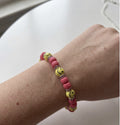Pink Smiley Face Bracelet with Spacer Accents – Handmade Stretch Bracelet, Fun Beaded Jewelry Gift