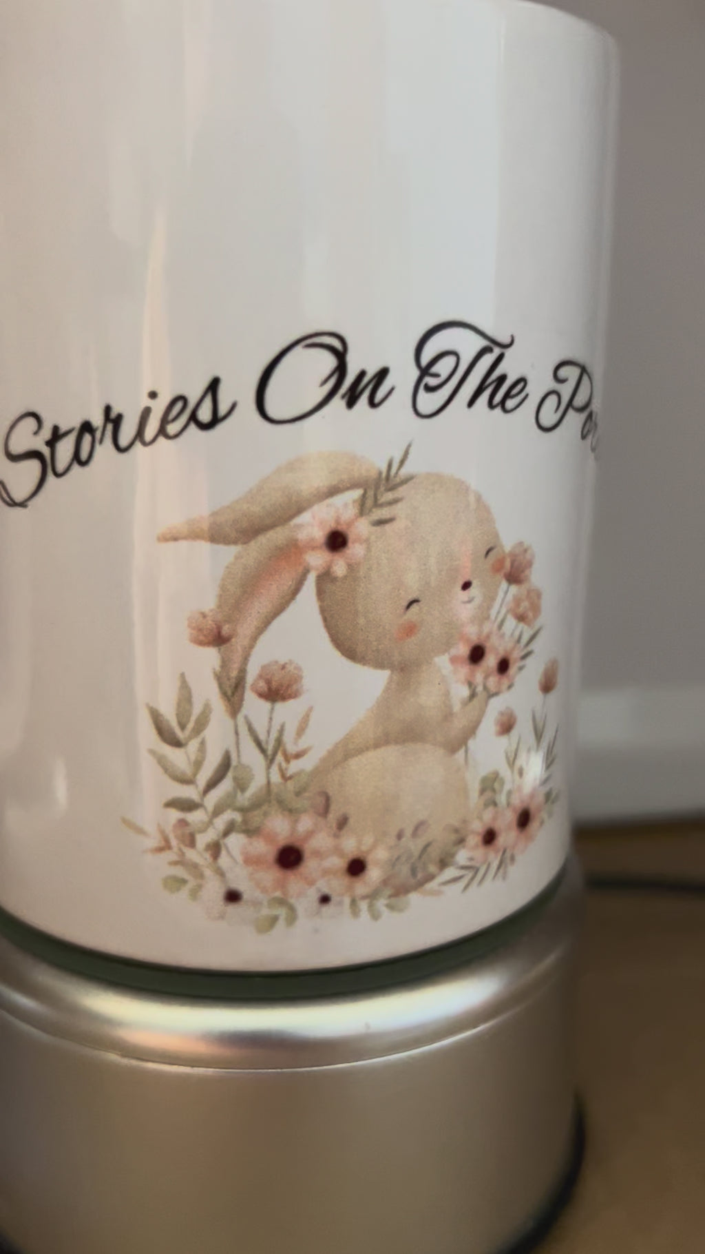 Easter Bunny Coffee Mug – “Stories on the Porch” Spring Mug, Cute Bunny Gift, Handmade Mug