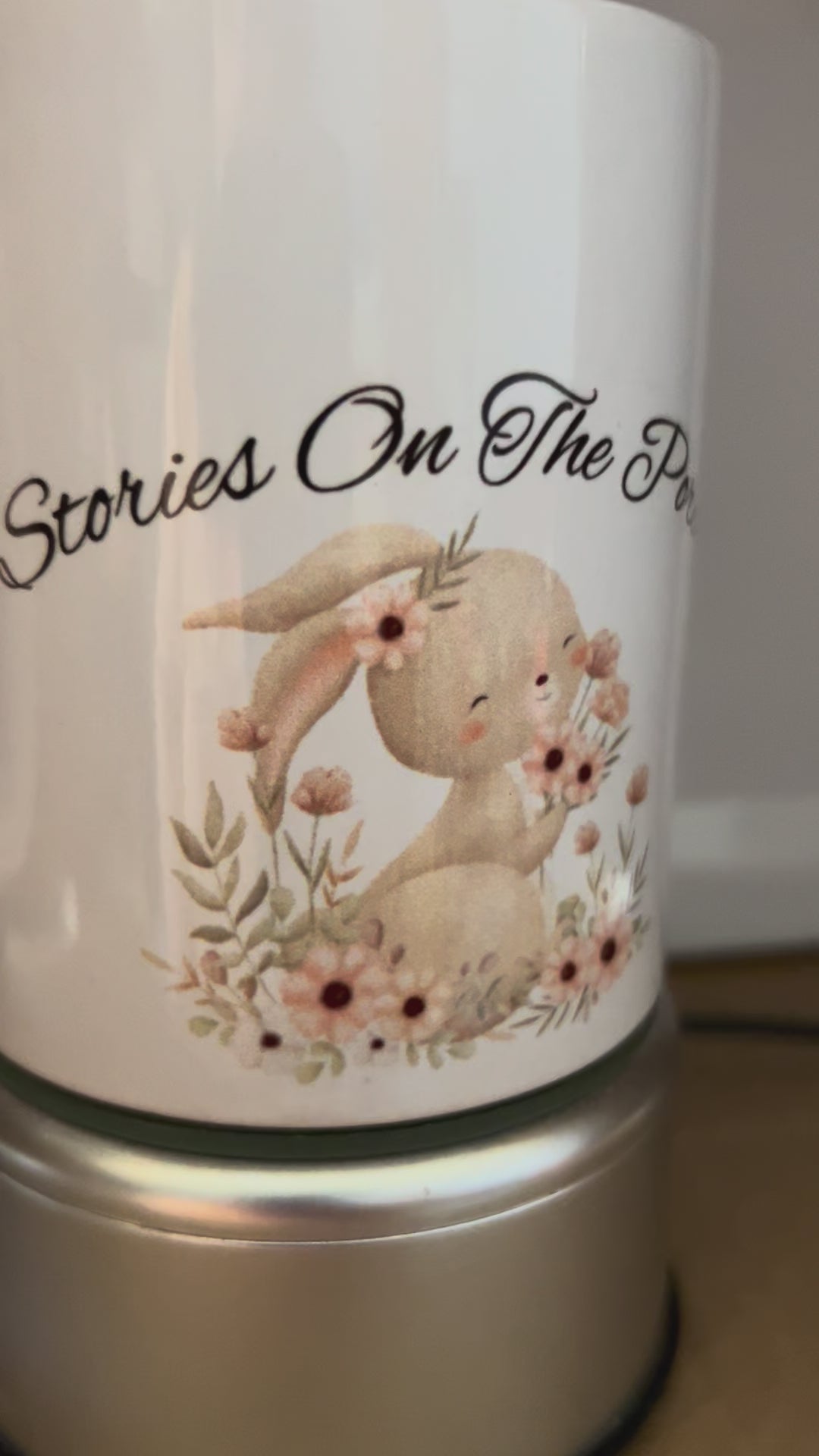 Easter Bunny Coffee Mug – “Stories on the Porch” Spring Mug, Cute Bunny Gift, Handmade Mug