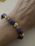 Purple Smiley Face Beaded Bracelet – Handmade Stretch Bracelet, Fun Kids Jewelry Gift