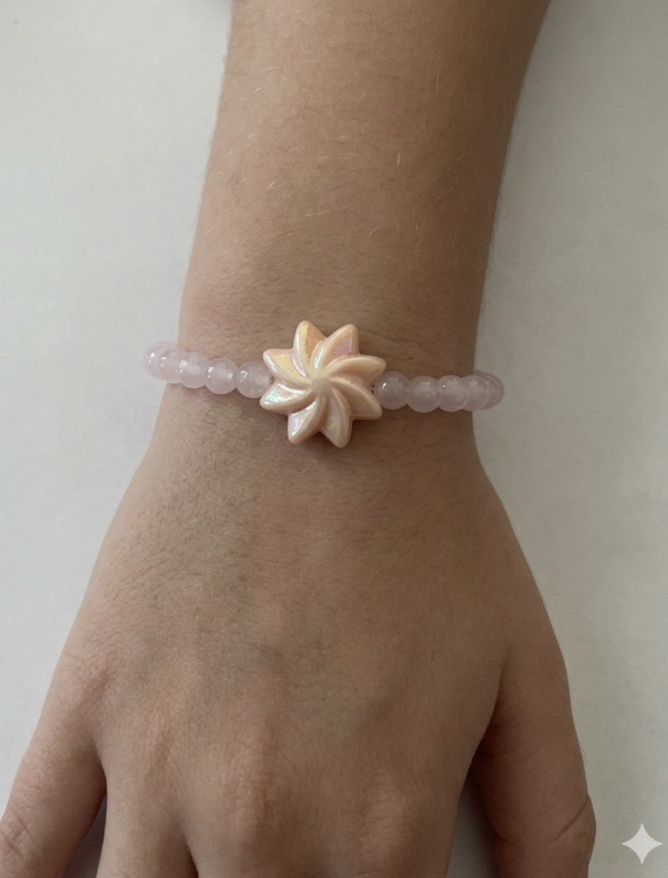 Pink Beaded Flower Bracelet – Handmade Stretch Bracelet, Soft Feminine Jewelry Gift for Her