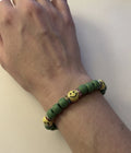 Green Smiley Face Bracelet with Spacer Accents – Handmade Stretch Bracelet, Fun Beaded Jewelry Gift