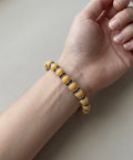 Yellow Beaded Bracelet with Black Accents – Handmade Stretch Bracelet, Simple Everyday Jewelry Gift